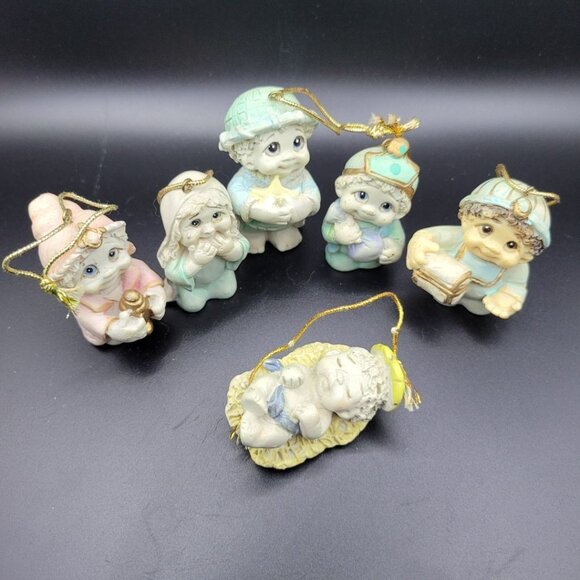 Giftco Dreamsicles Nativity Set 6 Piece Vtg Hanging Ornaments Big Eyes Small - Picture 8 of 8